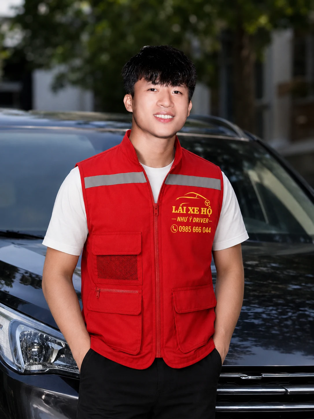 Mẫu gile đỏ phản quang và logo vàng