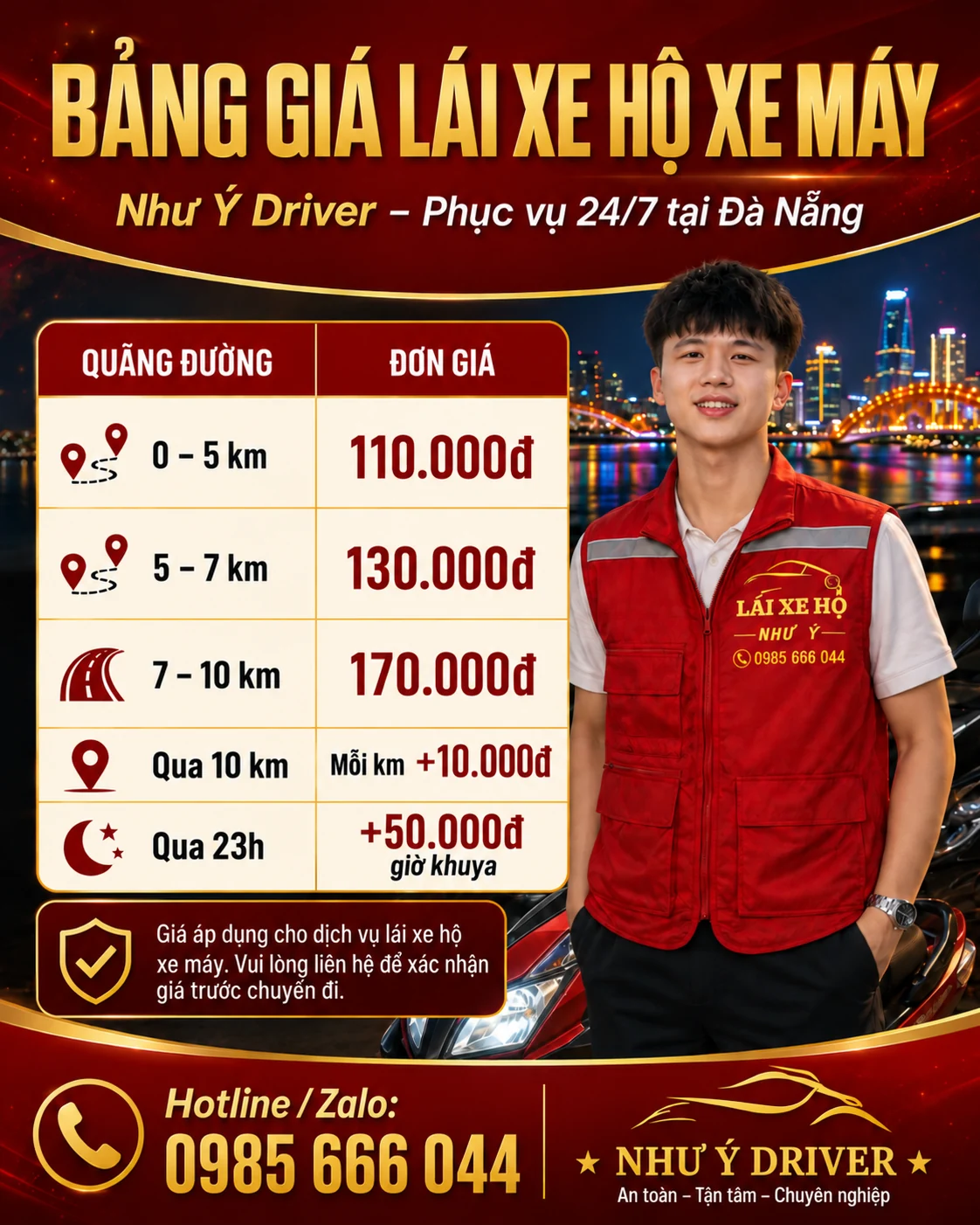 Bảng giá lái hộ xe máy Như Ý Driver