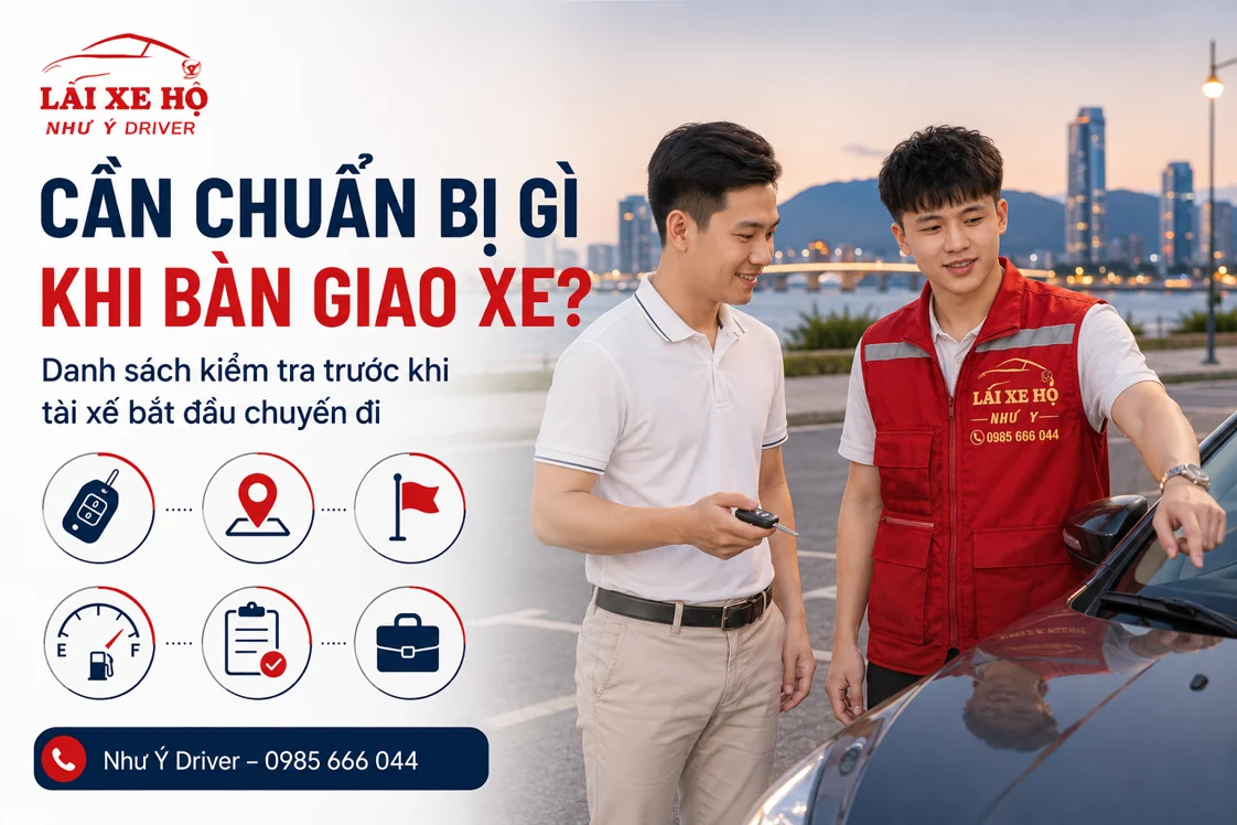 Minh họa khách và tài xế kiểm tra thông tin trước khi giao xe
